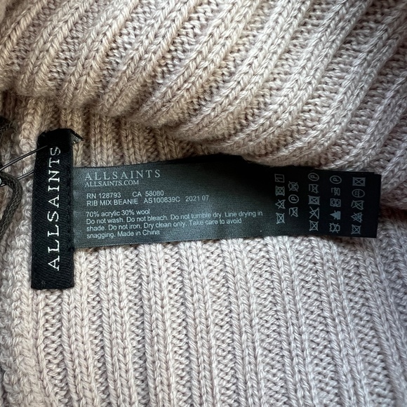 New ALLSAINTS Rib Mix Beanie in Blush color - Picture 4 of 4